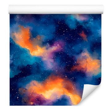 Akvarelna tapeta Galaxy modra, temno modra in breskev 50x1000 cm