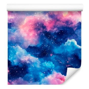 Akvarelna tapeta Galaxy modra, vijolična, azurno modra in mornarsko modra 50x1000 cm