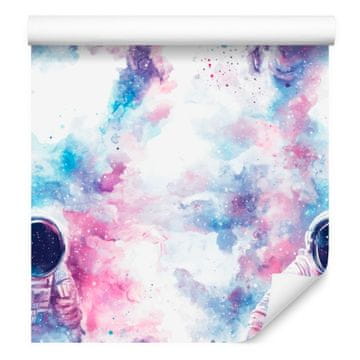 Tapeta z akvarelno galaksijo v beli in azurni barvi za dnevno sobo in spalnico 50x1000 cm