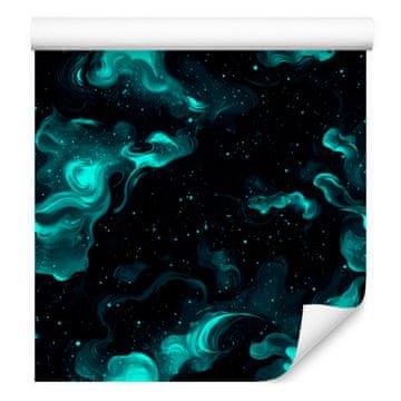 Akvarelna tapeta Galaxy črno-turkizna za dnevno sobo in spalnico 50x1000