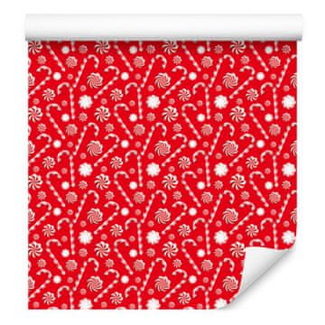 Božična tapeta z motivi mete rdeče in korale 50x1000 cm