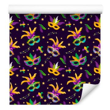 Tapeta Mardi Gras v slivovo-zlati barvi za dnevno sobo in spalnico 50x1000 cm