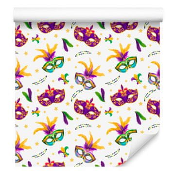 Tapeta Mardi Gras bela, krem in vijolična za dnevno sobo in spalnico 50x1000 cm