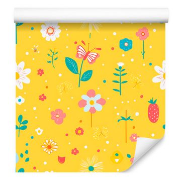 Poletna rumena in krem tapeta za dnevno sobo in spalnico 50x1000 cm
