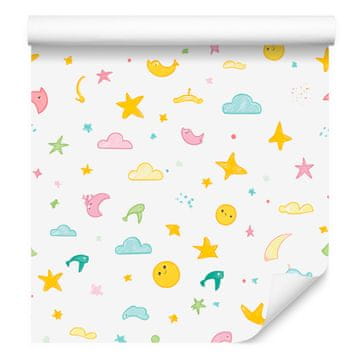 Poletna tapeta bela, krem in rumena za dnevno sobo in spalnico 50x1000 cm