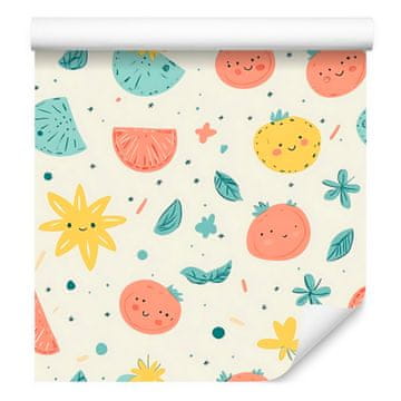 Poletna tapeta v beli, krem in breskovi barvi za dnevno sobo in spalnico 50x1000 cm