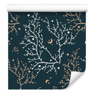 Tapeta z boho vzorcem v temno modri, turkizni in grafitni barvi za dnevno sobo in spalnico 50x1000 cm