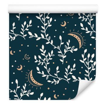 Tapeta Boho vzorec mornarsko modra in siva za dnevno sobo in spalnico 50x1000 cm