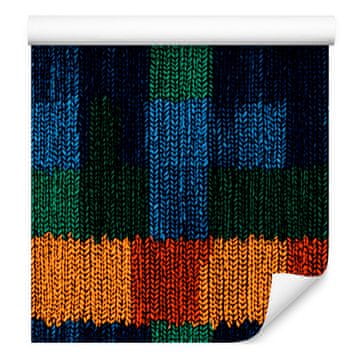 Tapeta Barvita pletenina mornarsko modra, črna in zlata 50x1000 cm