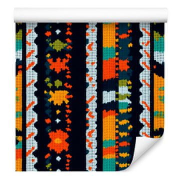 Barvita pletena tapeta v črni in temno modri barvi za dnevno sobo in spalnico 50x1000 cm