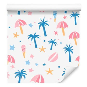 Poletna tapeta v beli in modri barvi za dnevno sobo in spalnico 50x1000 cm