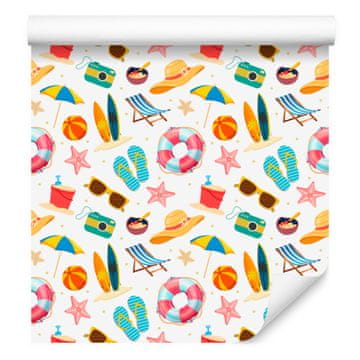 Poletna tapeta v beli in krem barvi za dnevno sobo in spalnico 50x1000 cm