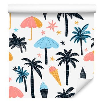 Poletna tapeta v beli in temno modri barvi za dnevno sobo in spalnico 50x1000 cm