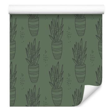 Kaktusno zelena in steklenično zelena tapeta za dnevno sobo in spalnico 50x1000 cm