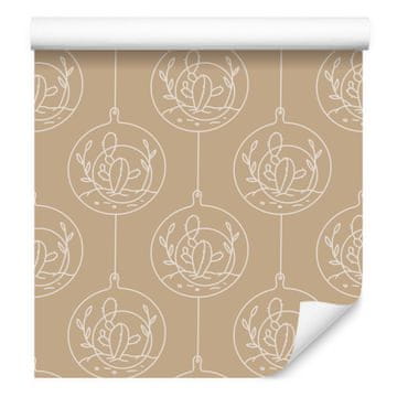 Bež tapeta s kaktusi za dnevno sobo in spalnico 50x1000 cm