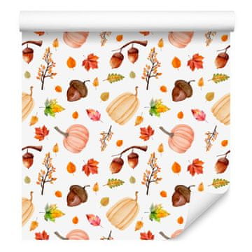 Jesenska tapeta v beli, krem in breskovi barvi za dnevno sobo in spalnico 50x1000 cm