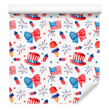 Fototapeta Fourth of July bela, koralna in azurna za dnevno sobo in spalnico 50x1000 cm