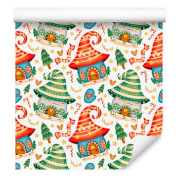 Tapeta z motivom božičnega drevesca v beli in krem barvi za dnevno sobo in spalnico 50x1000 cm