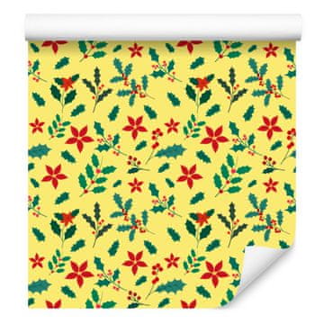 Božična kremna in rumena tapeta za dnevno sobo in spalnico 50x1000 cm