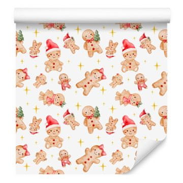 Božična tapeta bela, krem in koralna za dnevno sobo in spalnico 50x1000 cm