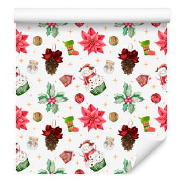 Božična tapeta bela, koralna in svetlo siva 50x1000 cm