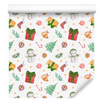 Božična tapeta v beli in krem barvi za dnevno sobo in spalnico 50x1000 cm