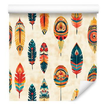 Boho kremno-zlata tapeta za dnevno sobo in spalnico 50x1000 cm
