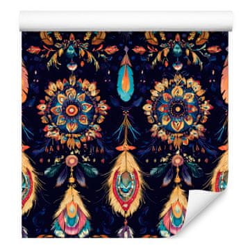 Boho tapeta v mornarsko modri in indigo barvi za dnevno sobo in spalnico 50x1000 cm