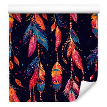 Boho tapeta v mornarsko modri in bordo barvi za dnevno sobo in spalnico 50x1000 cm