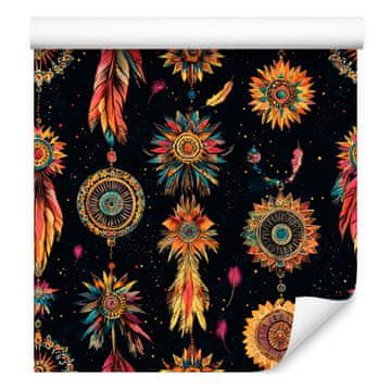 Boho črno-oker tapeta za dnevno sobo in spalnico 50x1000 cm