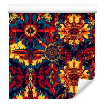 Boho tapeta v bordo in mornarsko modri barvi za dnevno sobo in spalnico 50x1000 cm