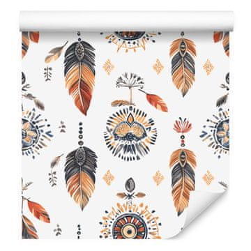 Boho tapeta v beli, svetlo sivi, krem in bež barvi za dnevno sobo in spalnico 50x1000