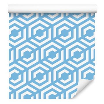 Tapeta z geometrijskim vzorcem v azurno beli barvi za dnevno sobo in spalnico 50x1000 cm