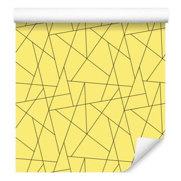 Tapeta z geometrijskim vzorcem krem in rumene barve, kremno ozadje 50x1000 cm