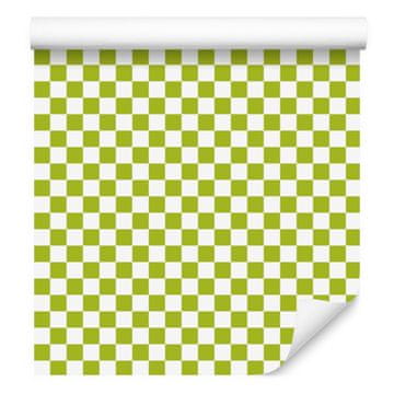 Tapeta s šahovnico v rumeni, krem, beli in bež barvi za dnevno sobo in spalnico 50x1000 cm