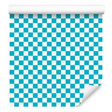 Tapeta s šahovnico v akvamarinski in turkizni barvi za dnevno sobo in spalnico 50x1000 cm