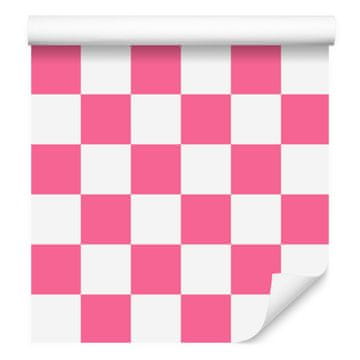 Tapeta s šahovnico v pudrasto roza in beli barvi, pudrasto roza ozadje 50x1000 cm