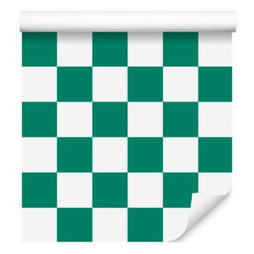 Tapeta s šahovnico v mornarsko modri, beli in metini barvi za dnevno sobo in spalnico 50x1000 cm