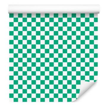 Tapeta s šahovskim vzorcem v mornarsko modri in metini barvi za dnevno sobo in spalnico 50x1000 cm