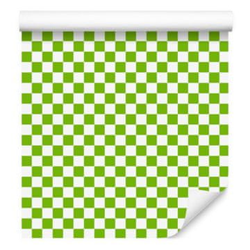 Tapeta s šahovnico, limeta in bela, limeta ozadje 50x1000 cm