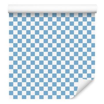 Azurno modra tapeta s šahovnico za dnevno sobo in spalnico 50x1000 cm
