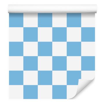 Azurno-bela tapeta s šahovnico za dnevno sobo in spalnico 50x1000 cm