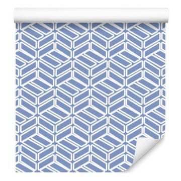 Tapeta z geometrijskim vzorcem, modra, bela in azurna 50x1000 cm