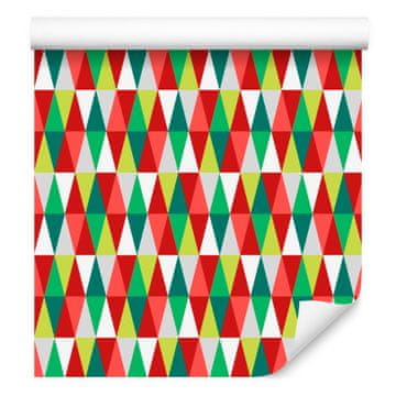 Rdeča, koralna in morsko zelena trikotna tapeta za dnevno sobo in spalnico 50x1000 cm