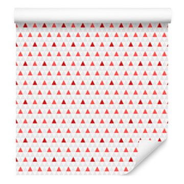 Tapeta s trikotniki v beli in koralni barvi za dnevno sobo in spalnico 50x1000 cm