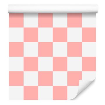 Tapeta s koralnim šahovskim vzorcem, koralno ozadje za dnevno sobo in spalnico 50x1000 cm