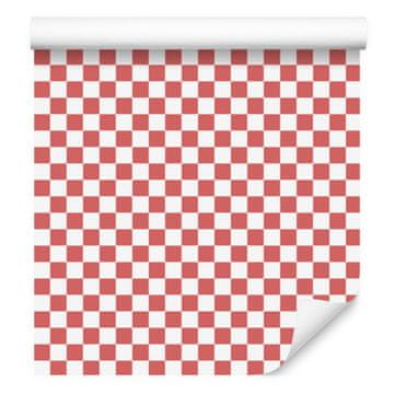 Tapeta s šahovnico, koralna, bela in rdeča za dnevno sobo in spalnico 50x1000 cm