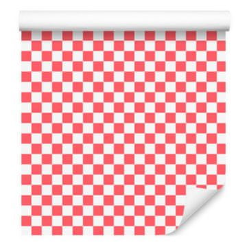 Tapeta Šahovnica koralna in bela, harmonična aranžma 50x1000 cm