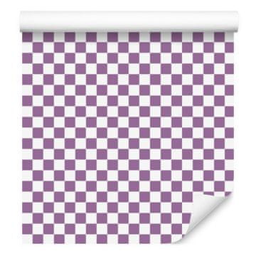 Tapeta s šahovnico vijolična, svetlo siva in bela 50x1000 cm