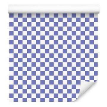 Modra tapeta s šahovnico, modra sredina za dnevno sobo in spalnico 50x1000 cm